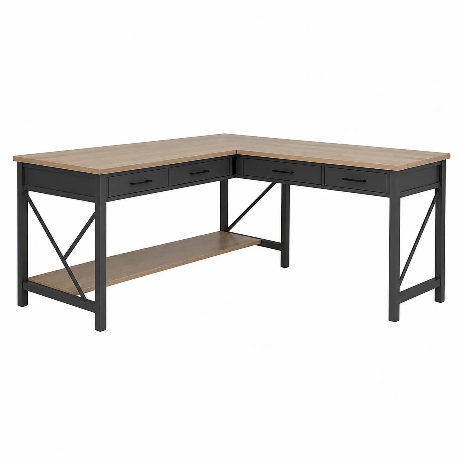Escritorio en L de MDF y Metal con Cajones 150x150x75cm