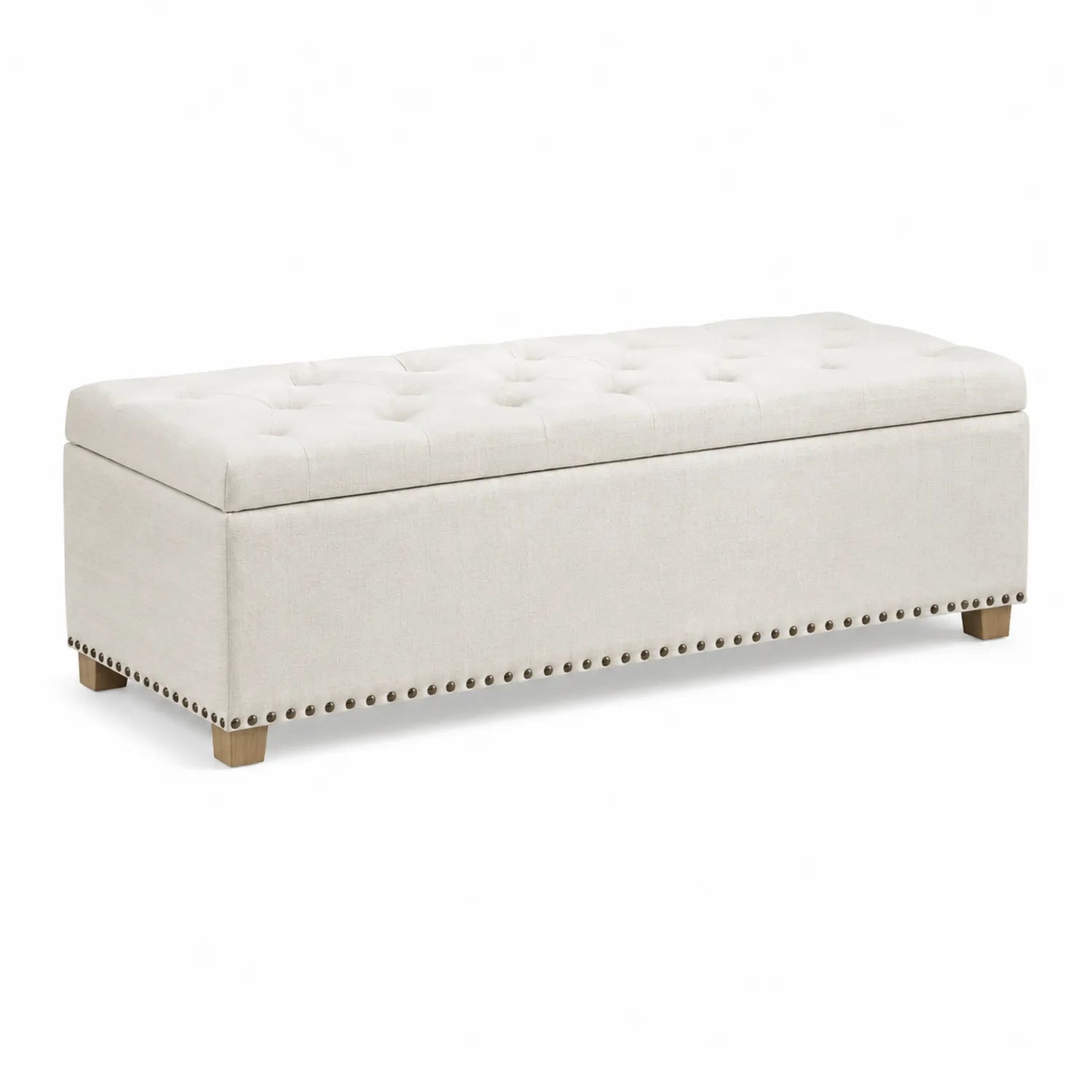 Banco de lino con almacenamiento Beige 120 cm x 40 cm x 45 cm