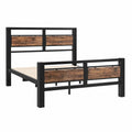 Cama doble de metal y madera contrachapada 200x160 cm Negro y Marrón
