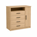 Cómoda de Madera MDF con 4 Cajones y 1 Puerta Roble
