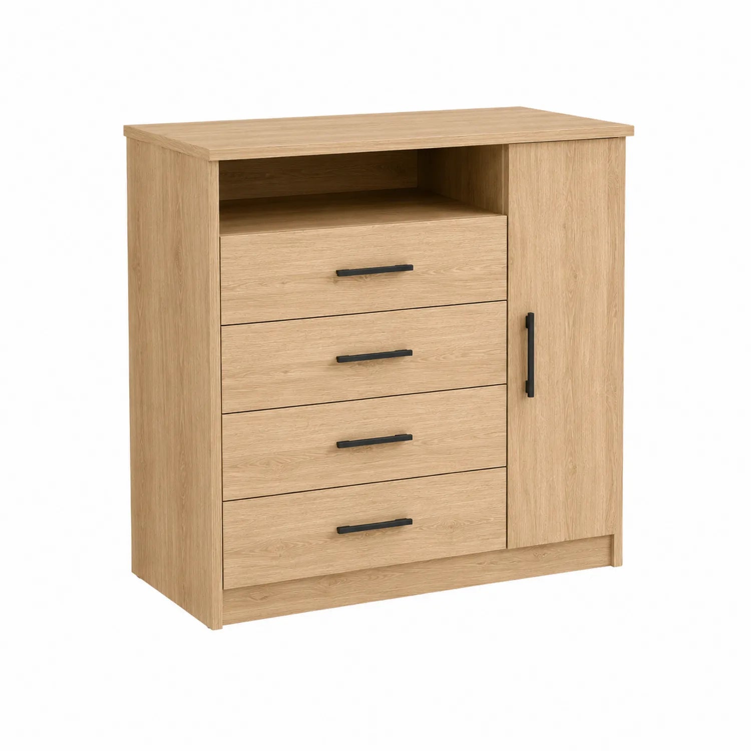 Cómoda de Madera MDF con 4 Cajones y 1 Puerta Roble