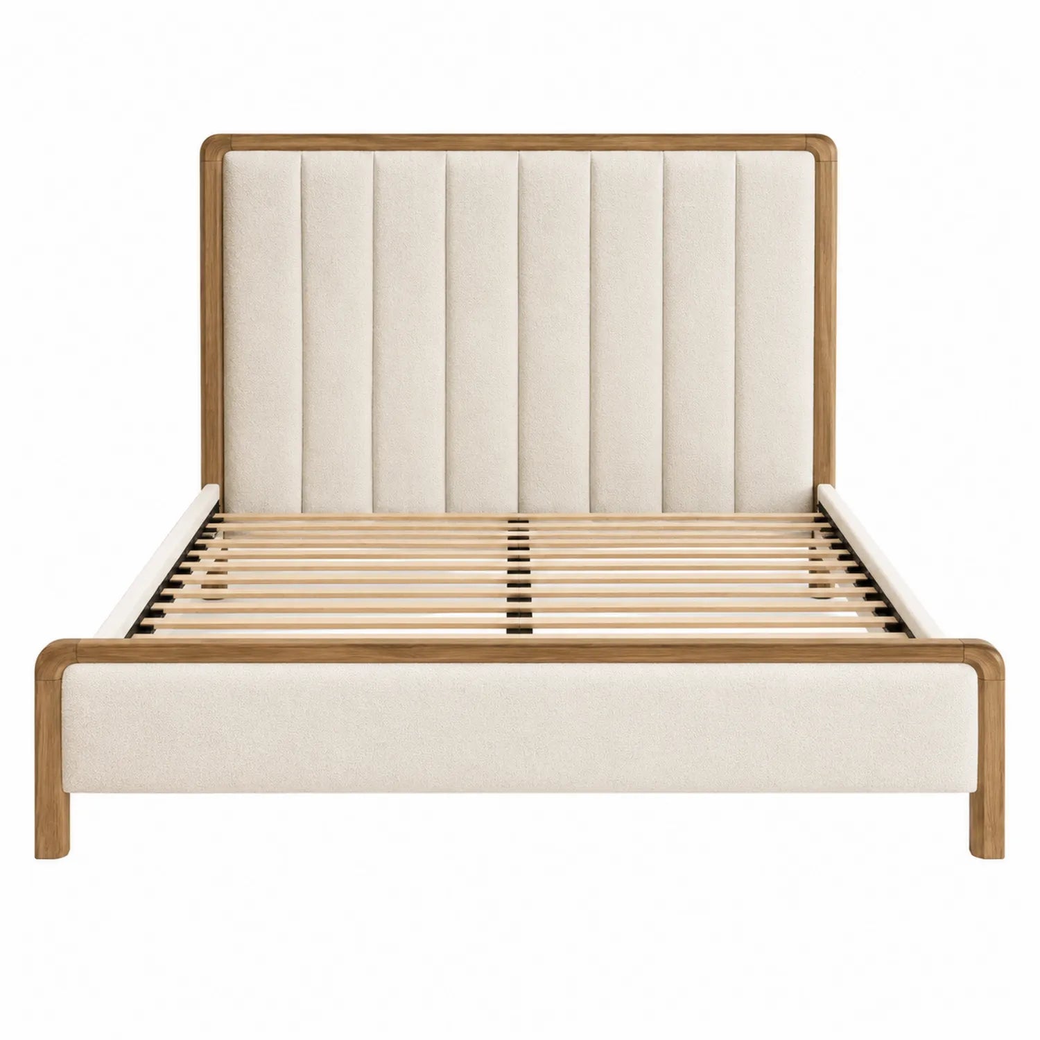 Cama de Madera con Tapicería de Poliéster Beige 200x160 cm