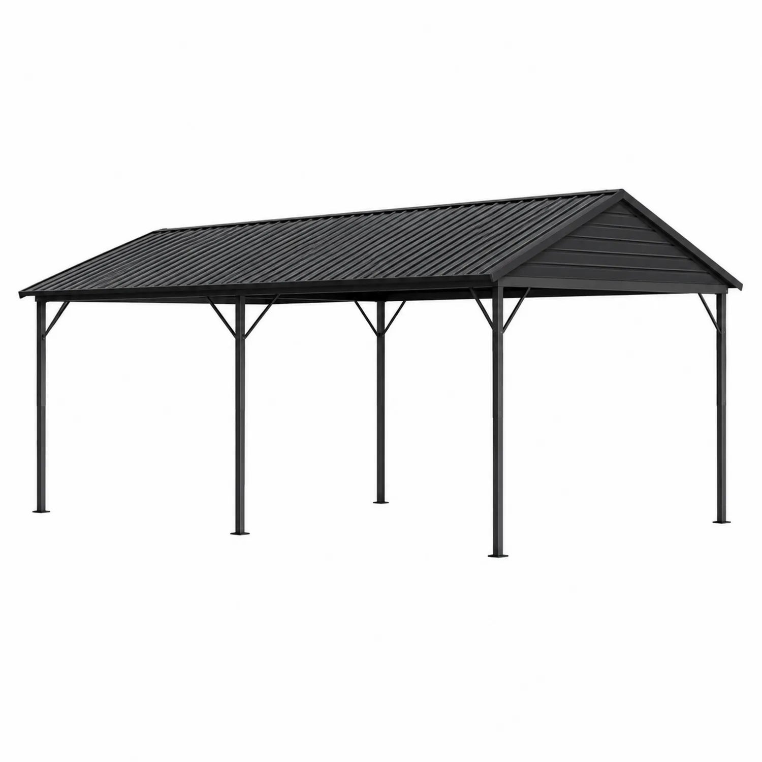 Pérgola de metal negro con techo a dos aguas de acero galvanizado 400x300 cm