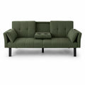Sofá cama de lino con portavasos y reposabrazos en verde