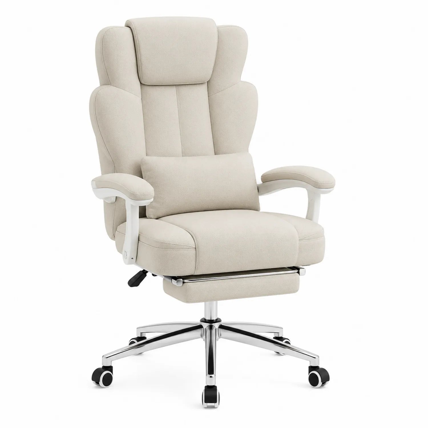 Silla de Oficina Tela Beige con Reposapiés y Apoyo Lumbar