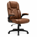 Silla de oficina de cuero PU marrón con reposabrazos y ruedas