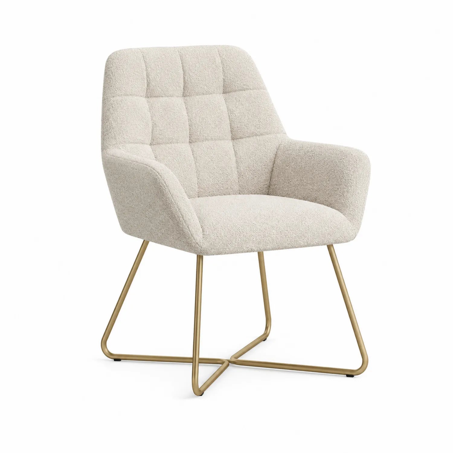 Silla de tejido bouclé beige con patas de metal