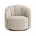 Sillón giratorio de tela poliéster beige con base metálica dorada