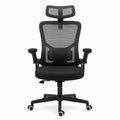 Silla ergonómica de oficina en malla negra con reposacabezas ajustable