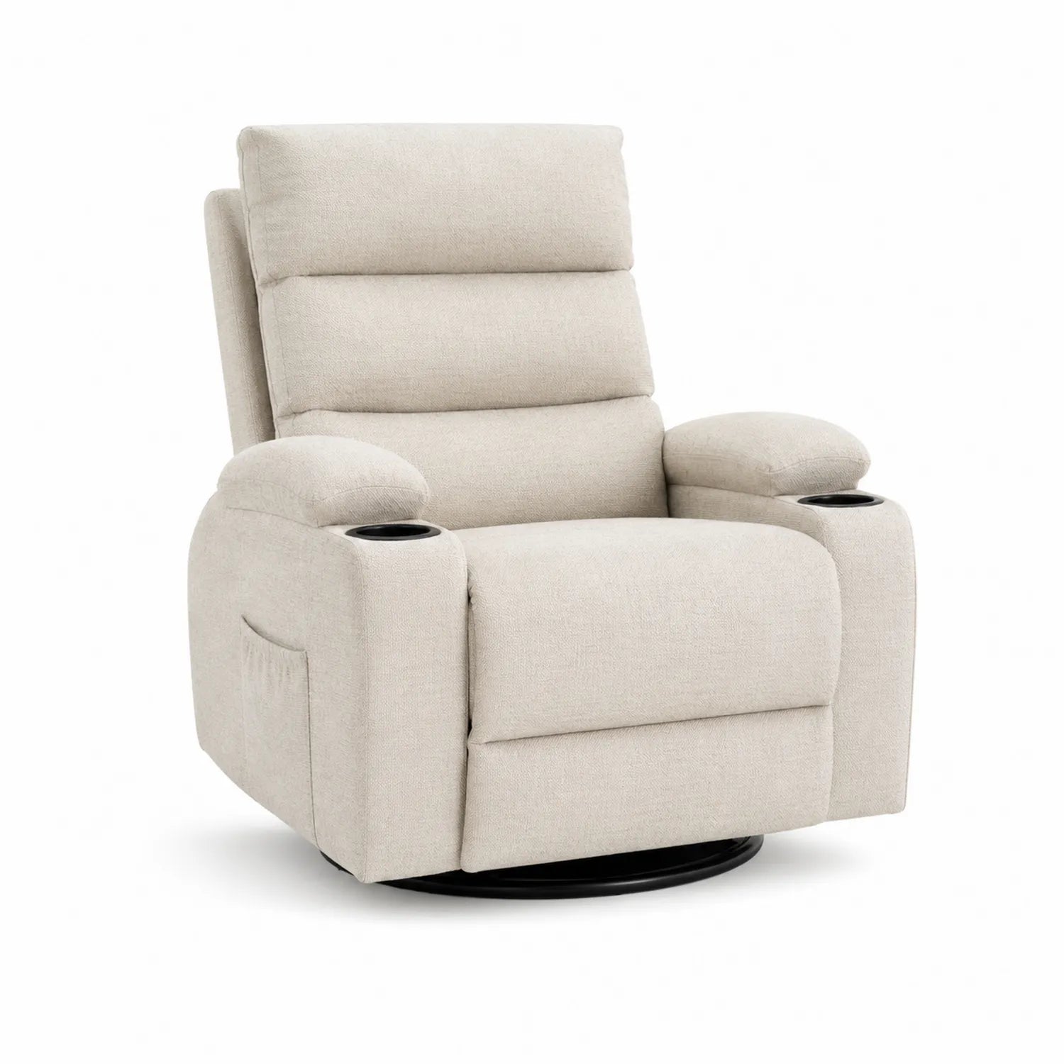 Sillón Reclinable Giratorio de Tela Beige con Portavasos