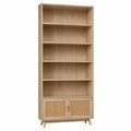 Estantería de Madera con Puertas de Ratán de 5 Niveles