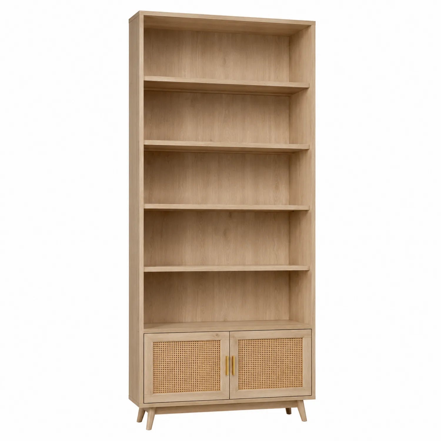 Estantería de Madera con Puertas de Ratán de 5 Niveles