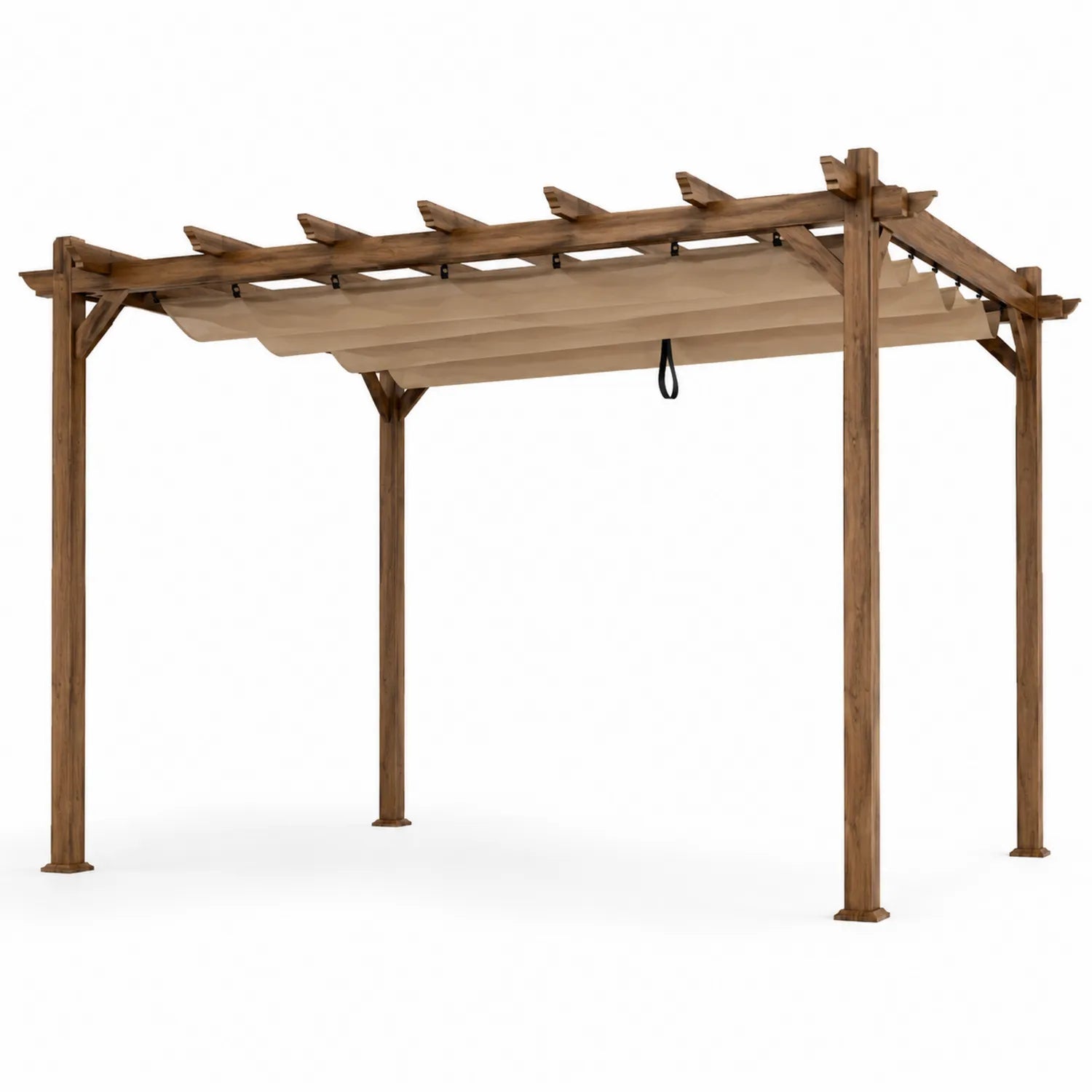 Pérgola de Madera con Toldo Ajustable de Poliéster Beige 300x300 cm