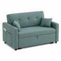 Sofá cama de tela verde con almohadas y almacenamiento 150x85x90 cm