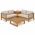 Conjunto de Sofás de Exterior en Madera de Teca con Cojines Beige