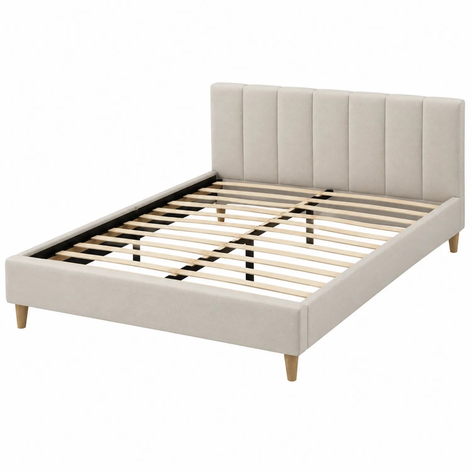 Cama de plataforma tapizada beige con cabecera acolchada 200x150 cm
