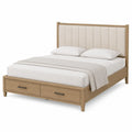 Cama de Madera con Cabecera de Lino y Cajones 200x150cm