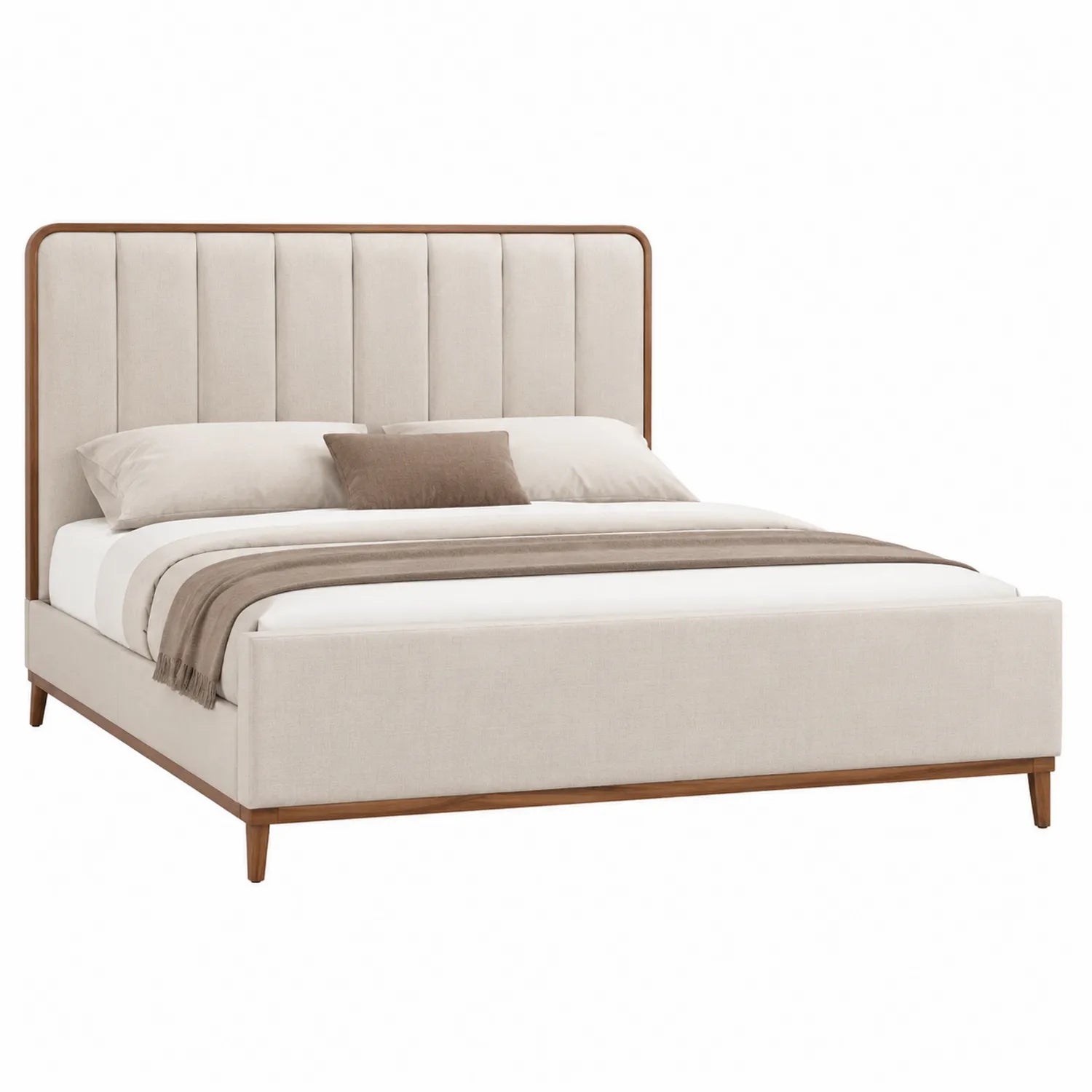Cama de matrimonio tapizada en tela con estructura de madera 200x160x100 cm