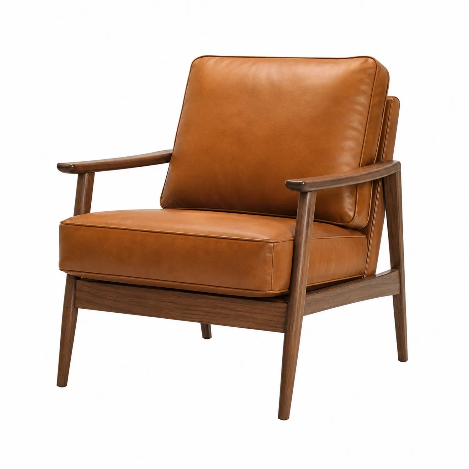 Silla de madera con tapizado en piel sintética marrón
