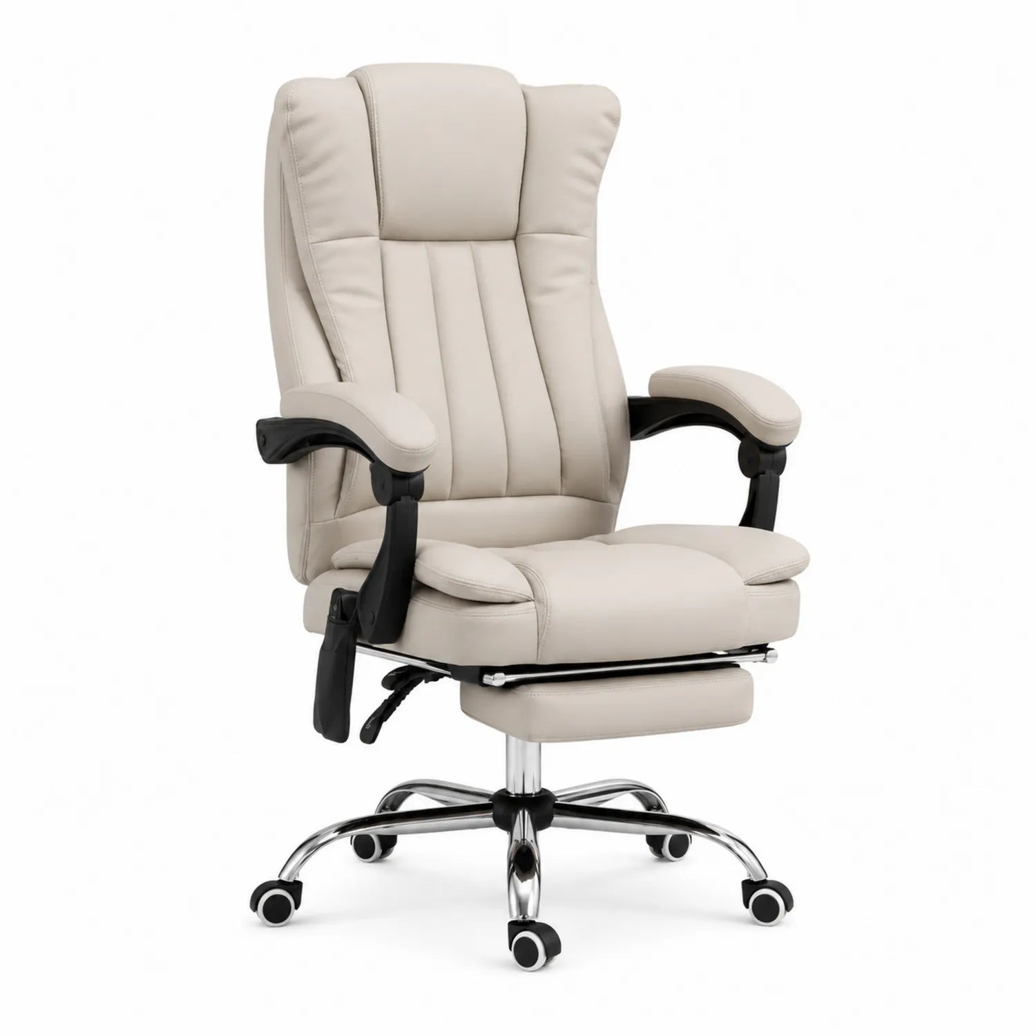 Silla de oficina de cuero sintético beige con base cromada