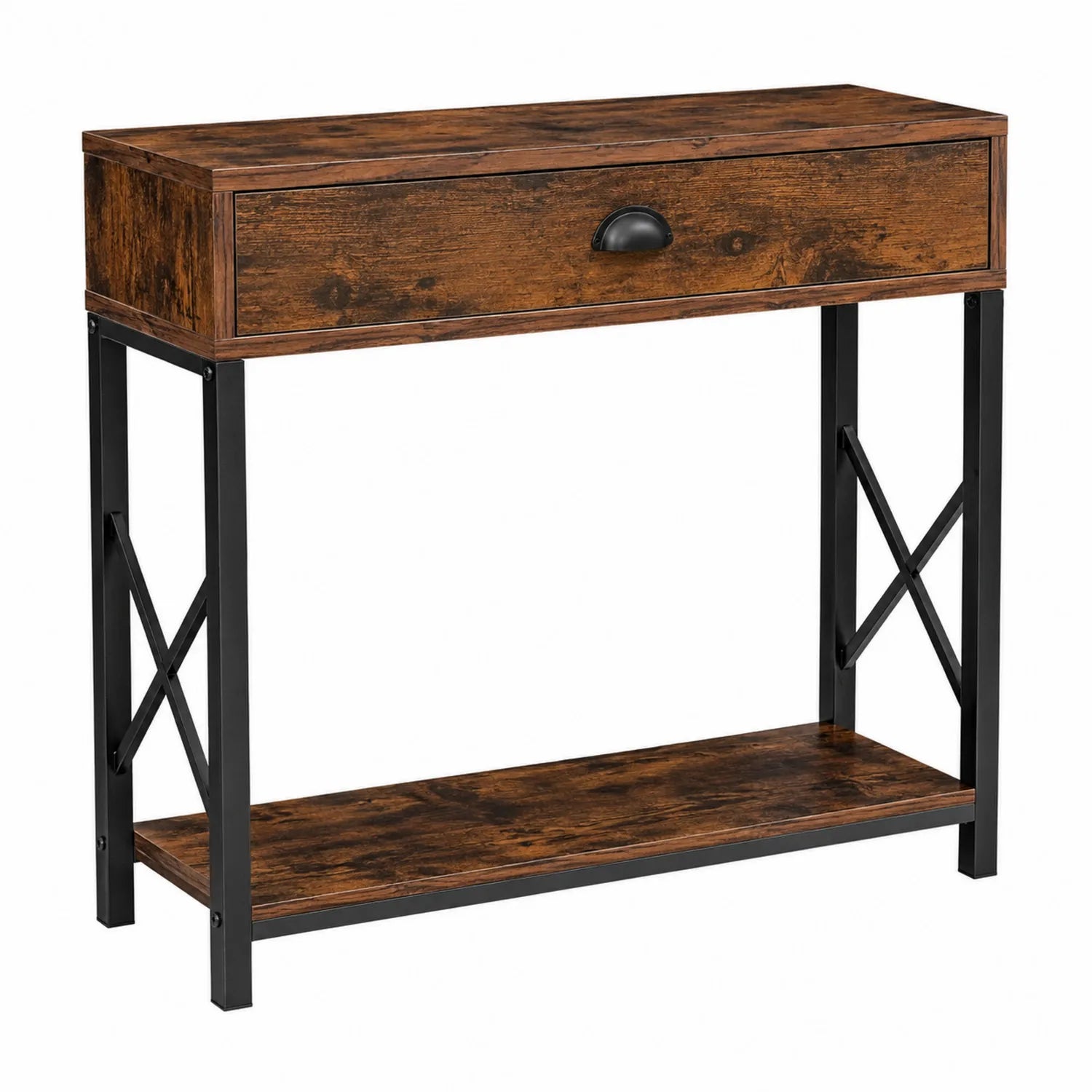 Mesa consola de madera MDF y acero marrón 100x30x80 cm