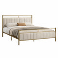 Cama de metal dorado con cabecera tapizada en tela de poliéster beige 160x200 cm