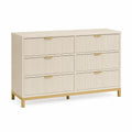 Cómoda de Madera MDF con 6 Cajones Beige y Dorado