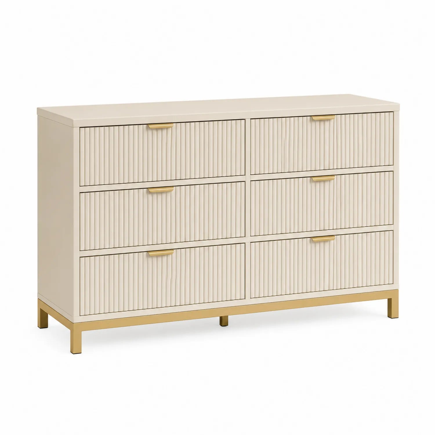 Cómoda de Madera MDF con 6 Cajones Beige y Dorado