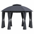 Pérgola de Acero con Cortinas de Poliéster Gris 3x3x2.7 m
