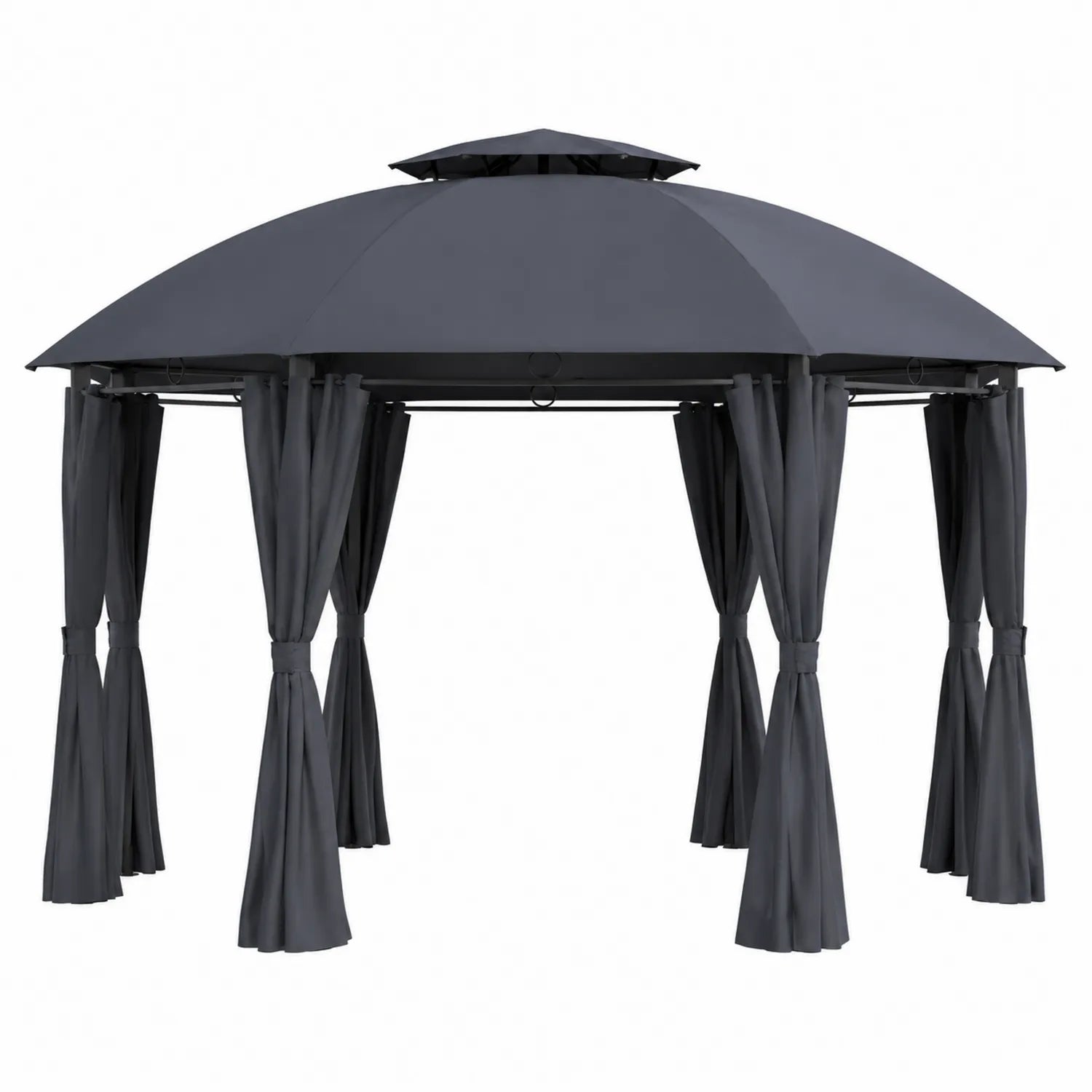 Pérgola de Acero con Cortinas de Poliéster Gris 3x3x2.7 m