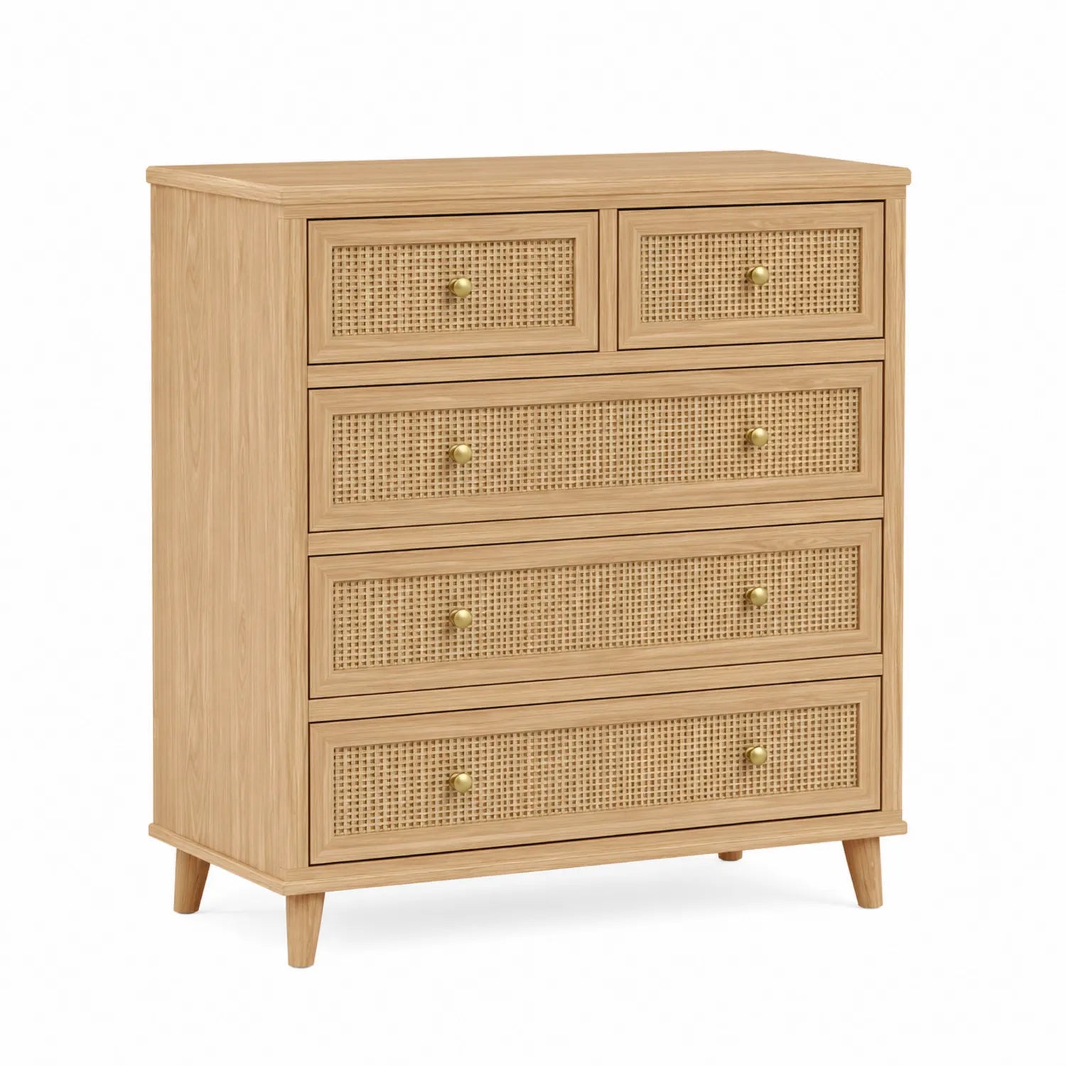 Cómoda de Madera y Ratán con 5 Cajones 100x80x40 cm