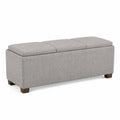 Banco de almacenamiento de tela gris con patas de madera