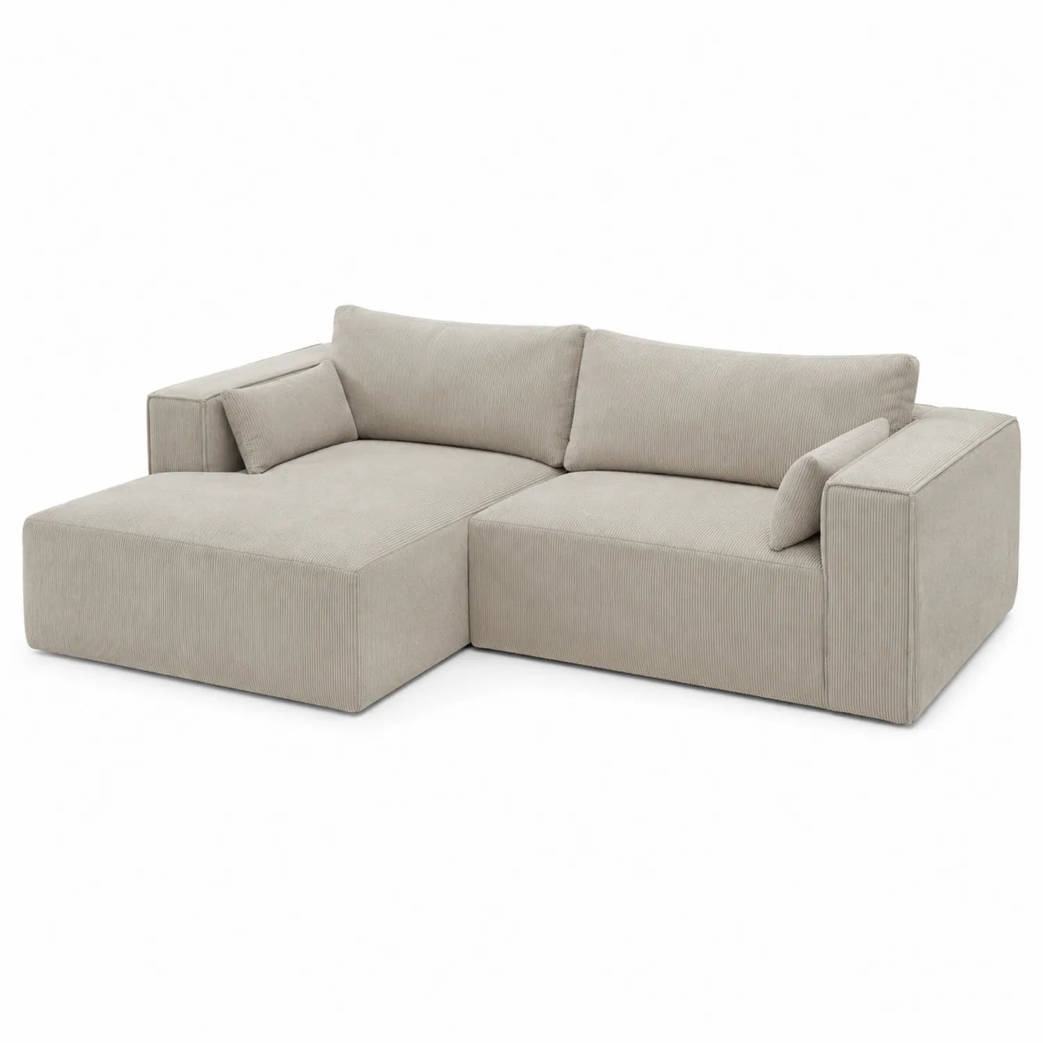 Sofá Modular en Esquina de Tela Beige con Chaise Longue 280x150x90 cm