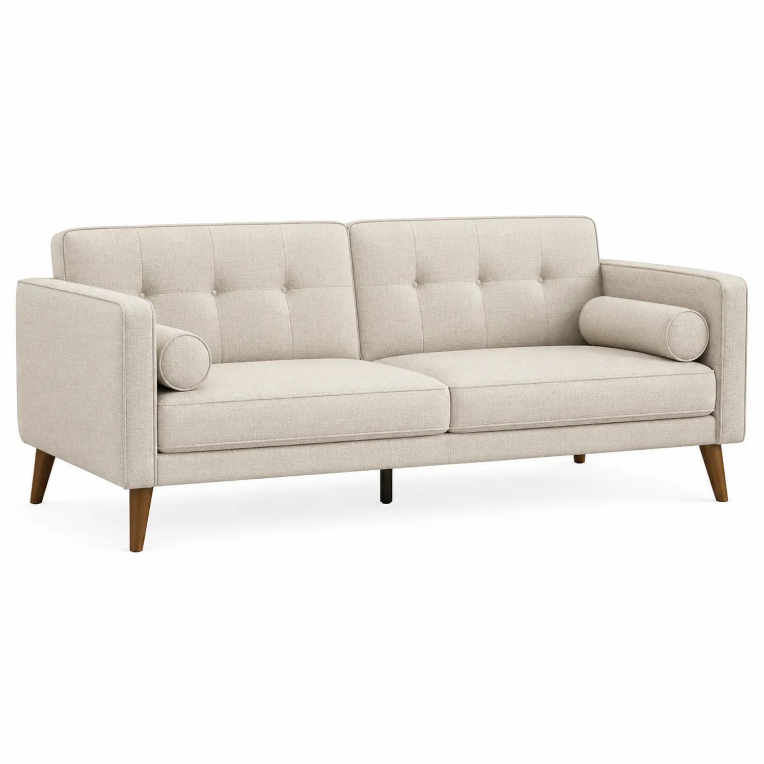 Sofá de 3 Plazas en Poliéster Beige con Patas de Madera