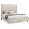 Cama de madera tapizada en tela beige 200x150 cm