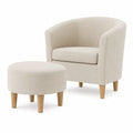 Conjunto de Sillón y Reposapiés de Lino Beige con Patas de Madera