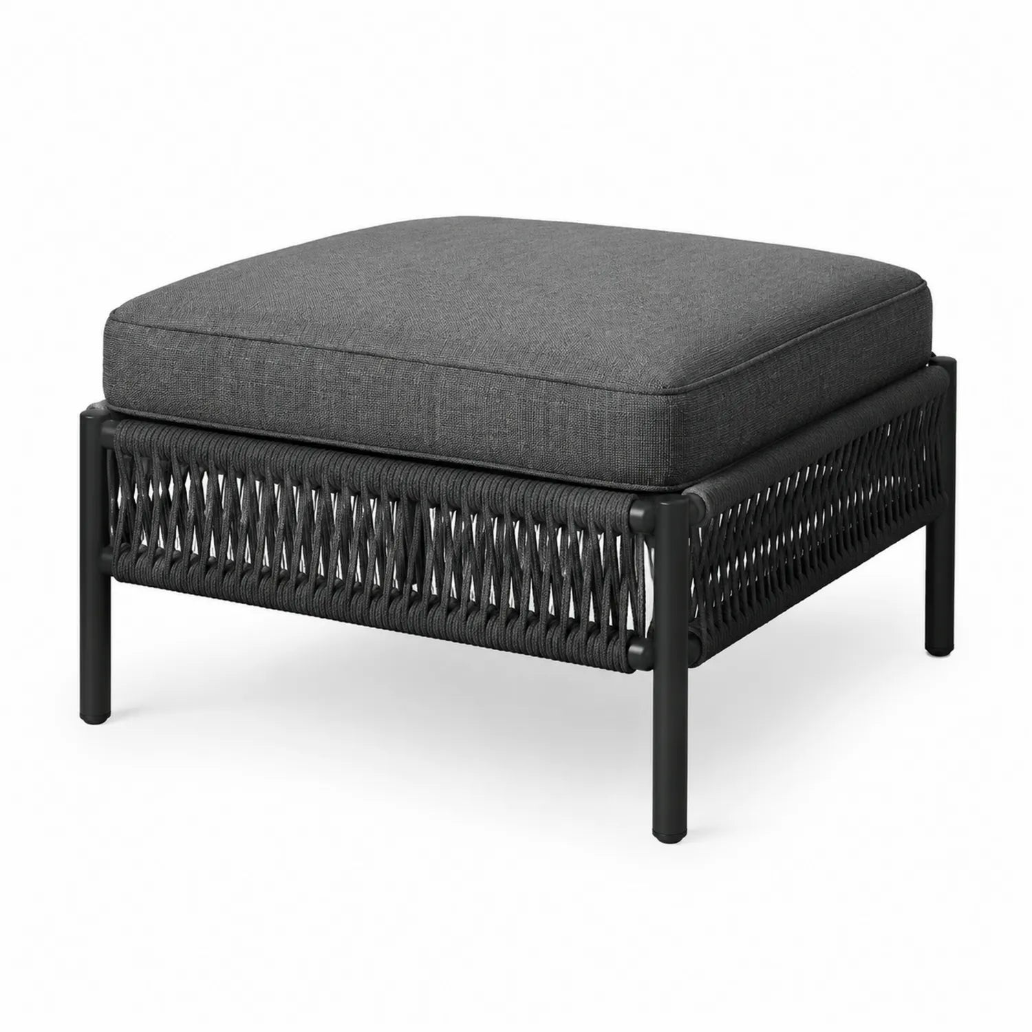 Ottoman de aluminio tejido negro con cojín de espuma gris exterior 70x70x40 cm