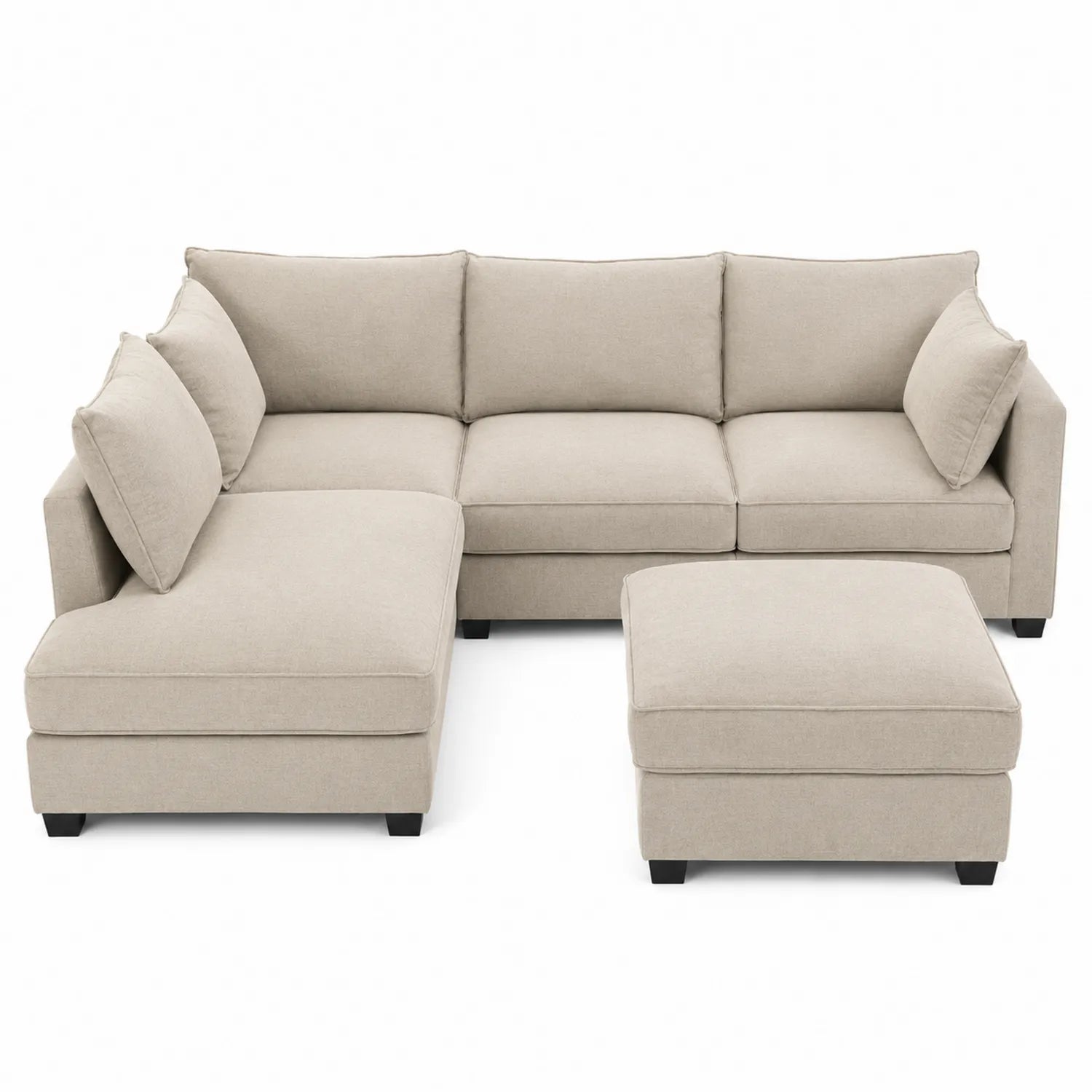 Sofá seccional de tela en forma de L con ottoman beige