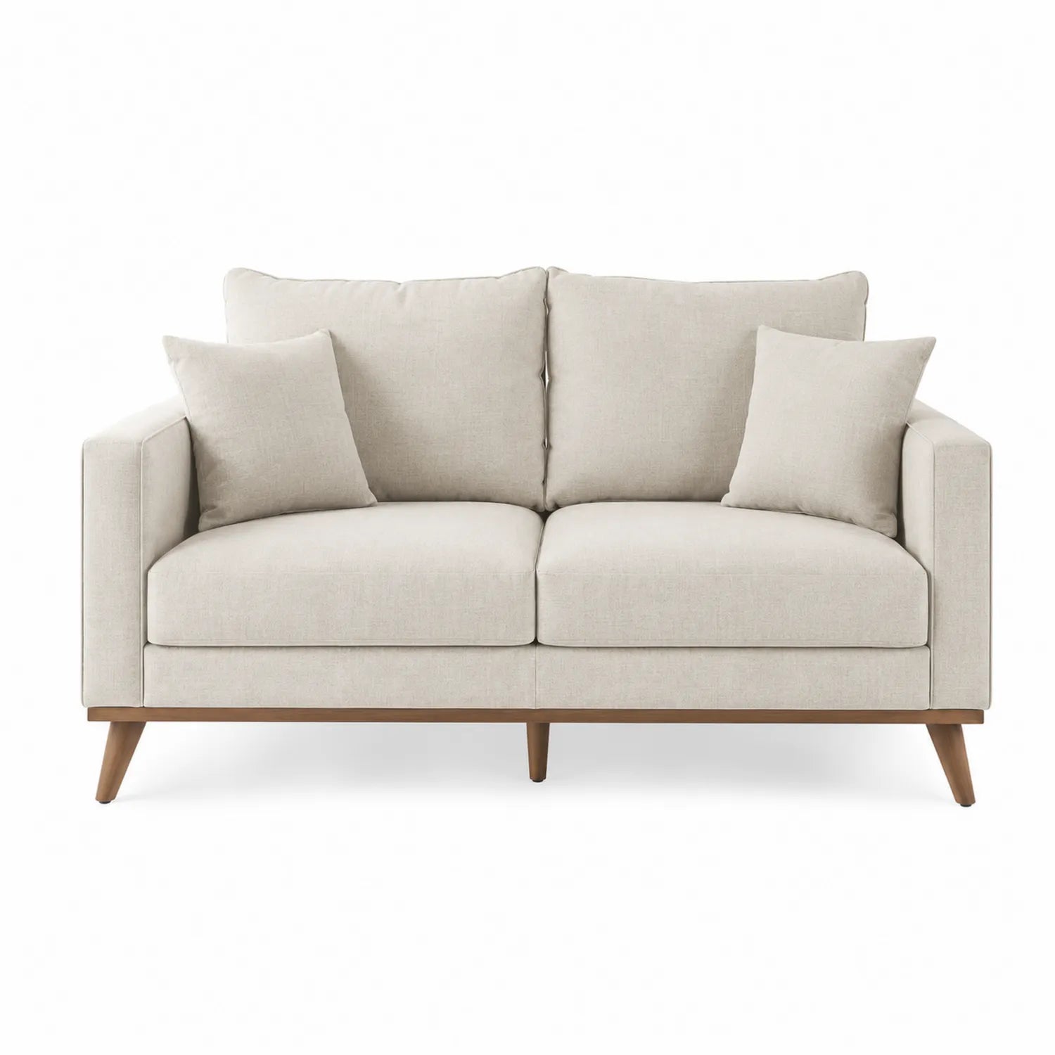 Sofá de 2 Plazas Lino Beige con Patas de Roble