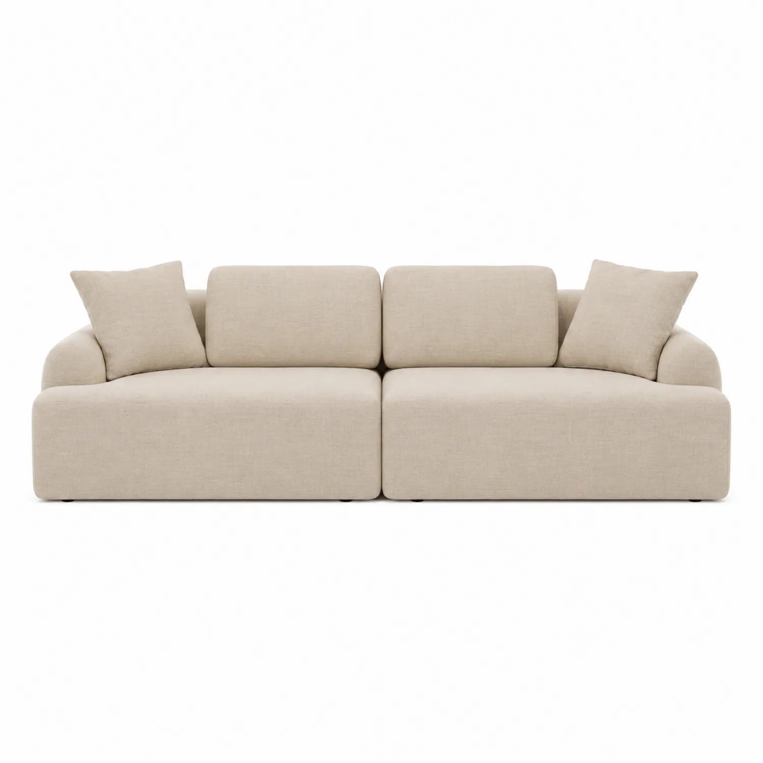 Sofá modular de tela beige con cojines, 2 piezas, 280cm