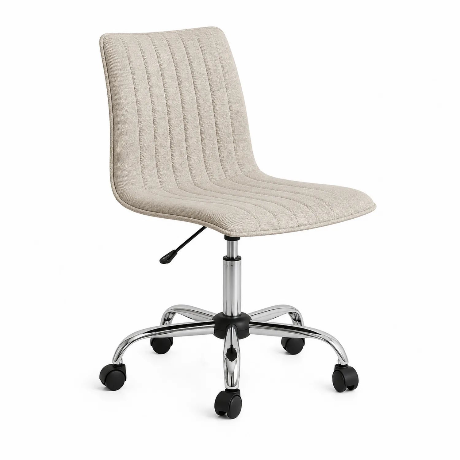 Silla Giratoria de Tela Beige con Base Cromada