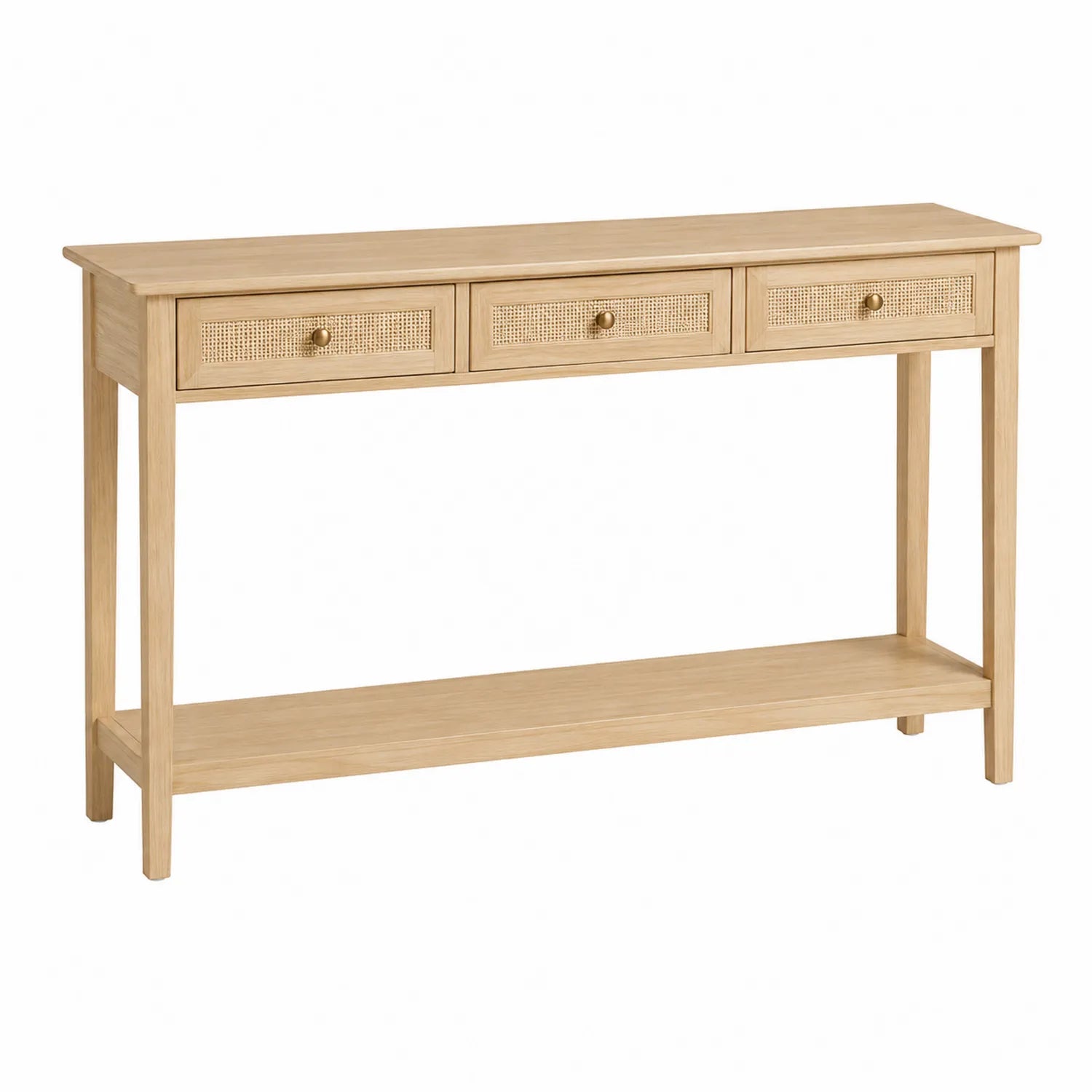 Mesa consola de madera con cajones de mimbre beige 120x30x80 cm