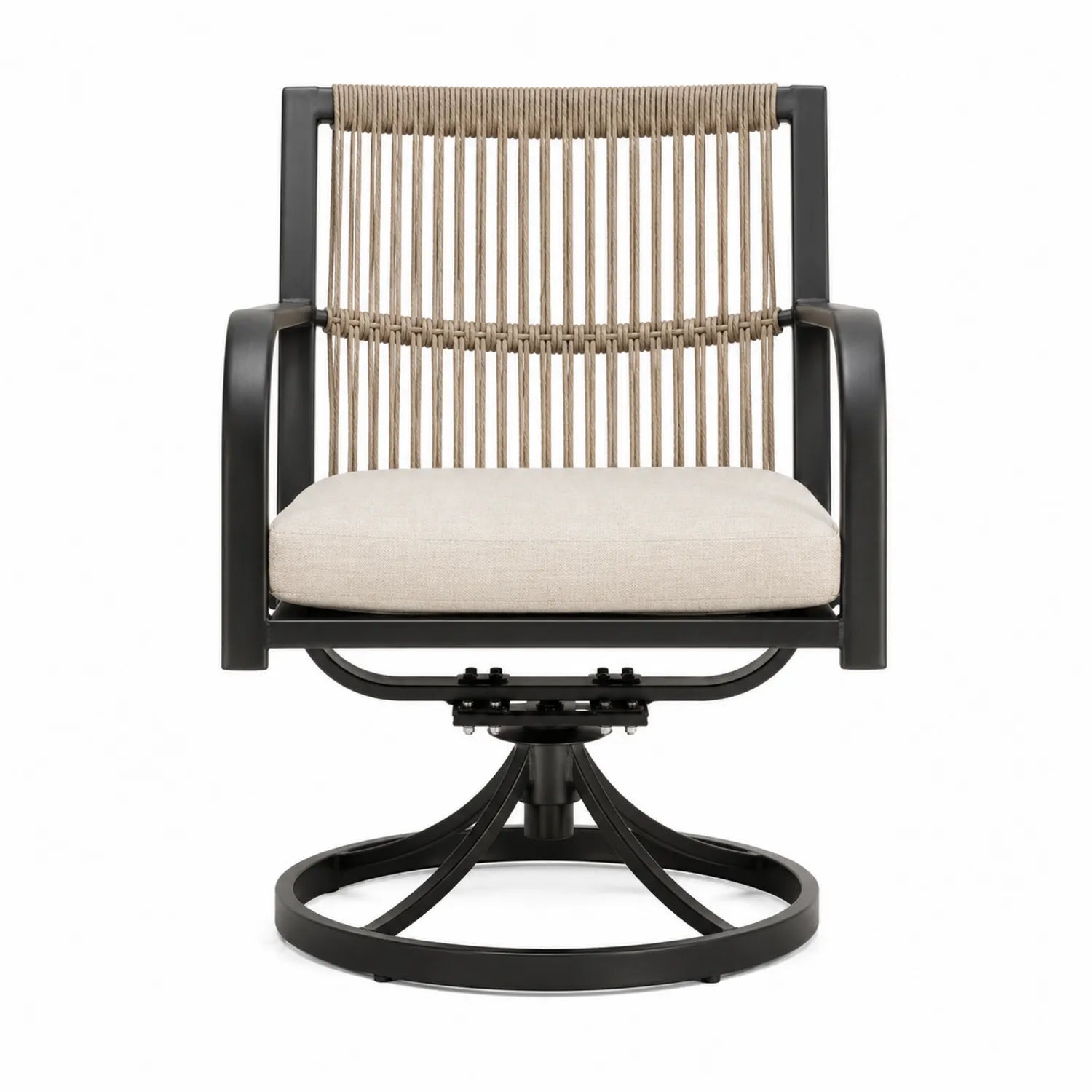 Silla Giratoria de Aluminio con Respaldo de Cuerda Sintética y Cojín Beige