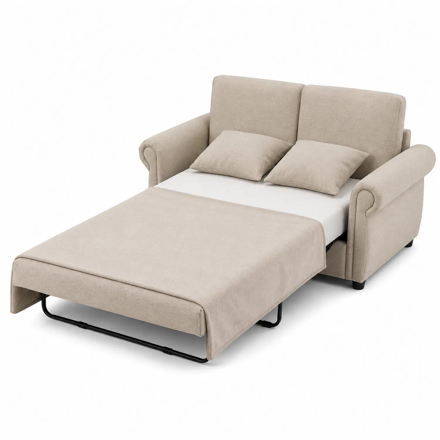 Sofá cama beige con colchón de espuma 200x150 cm