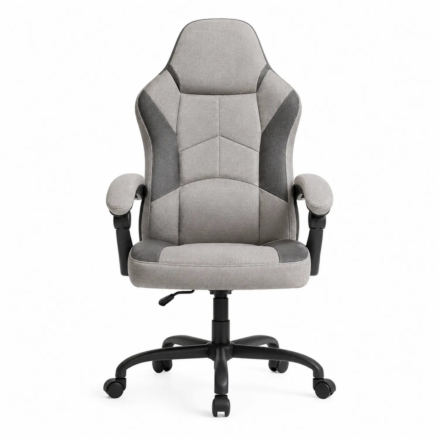 Silla de oficina ergonómica con tapizado de poliéster gris y base de acero