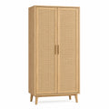 Armario de Madera de Roble con Puertas de Rattan 180x80x40 cm