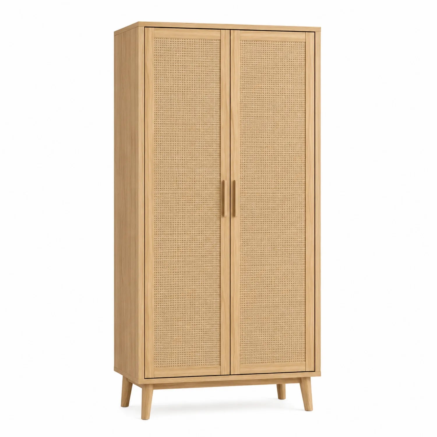 Armario de Madera de Roble con Puertas de Rattan 180x80x40 cm