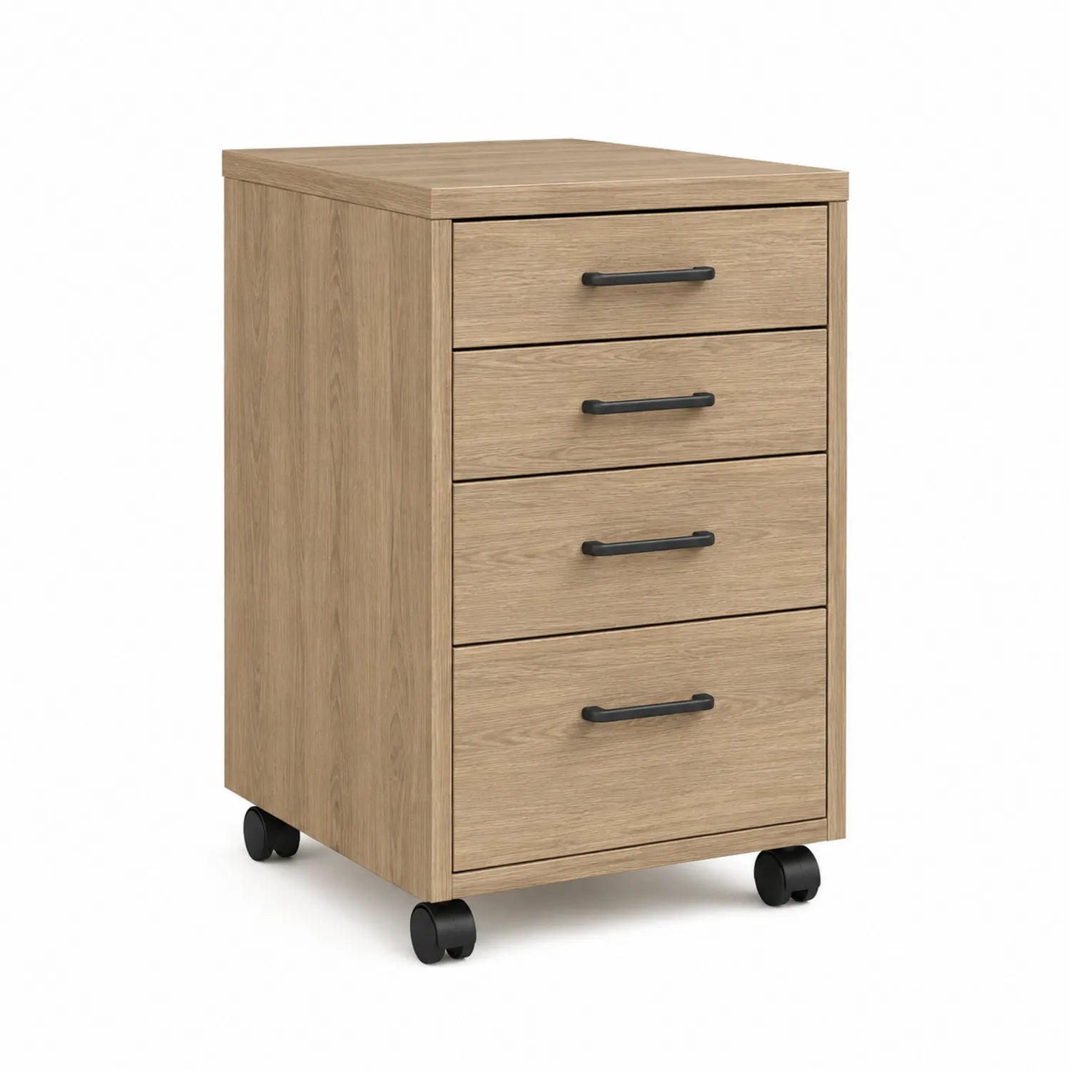 Archivador de Madera de Roble con Ruedas y Cuatro Cajones