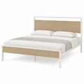 Cama de Metal con Cabecera de Madera 200x150 cm Blanco/Roble