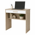 Escritorio de aglomerado con cajón beige y blanco